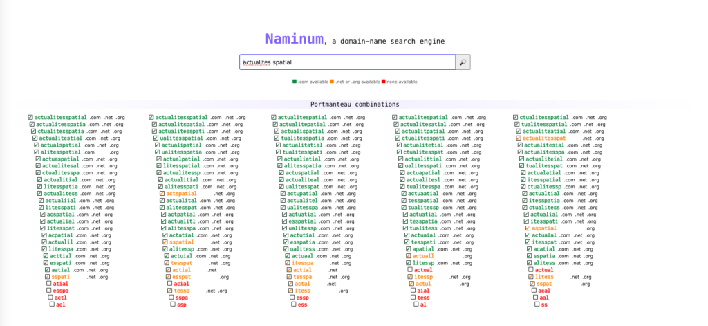 Capture d'écran du générateur de nom Naminum