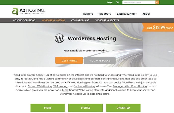 A2 hosting ofrece alojamiento de sitios web de wordpress