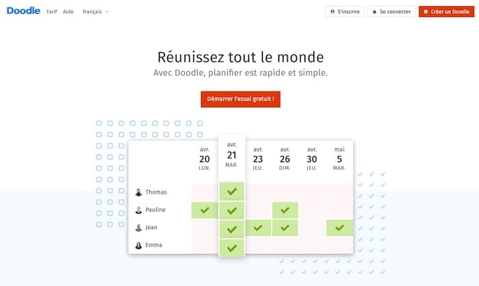 Doodle outil de planification réunions gratuit