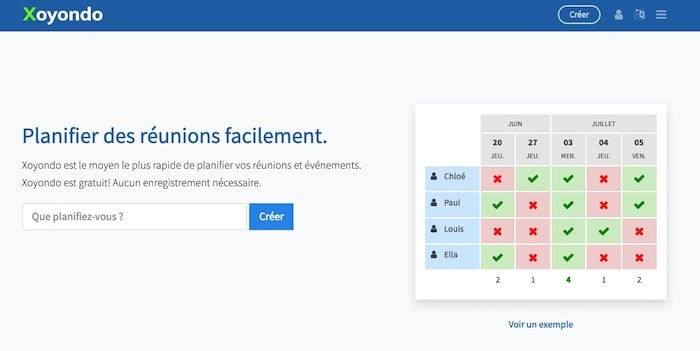 Xoyondo outil gratuit planification réunion