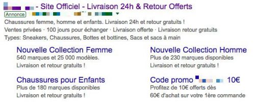 Liens annexes dans une annonce AdWords