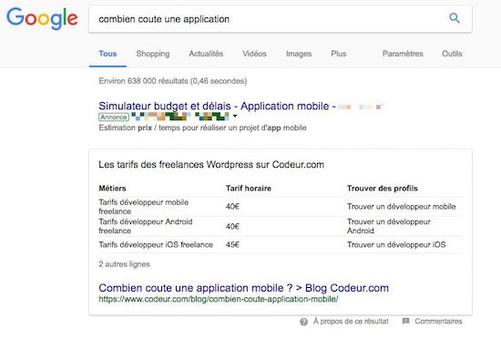 exemple de google snippet