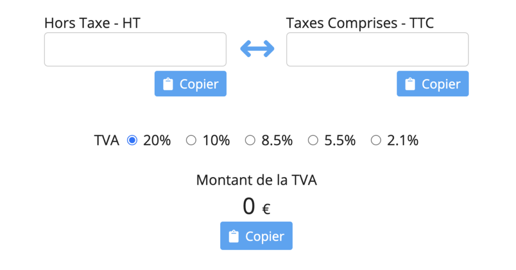 Interface du calculateur de TVA.fr