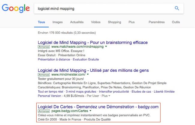 Exemple d'annonce adwords mal ciblée