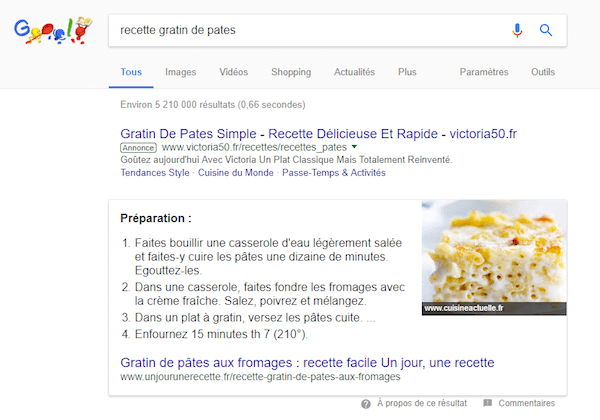 featured snippet liste numérotée