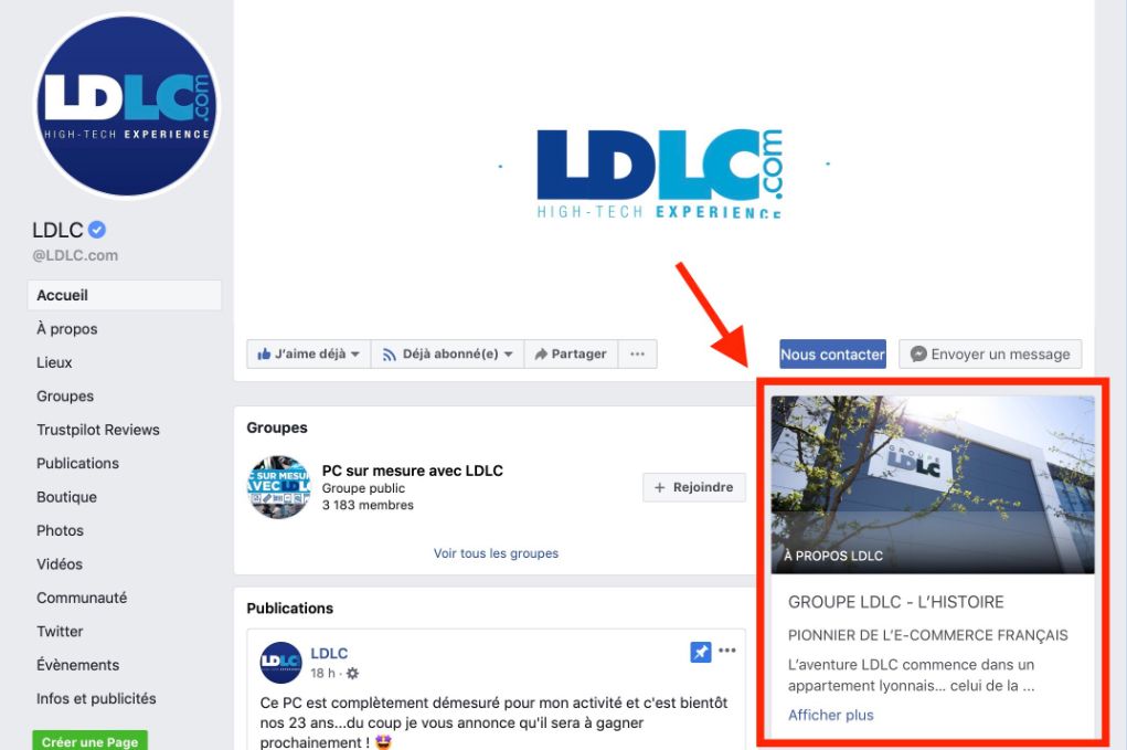 Exemple de la page LDLC sur Facebook