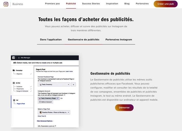 Gestionnaire de publicité Instagram