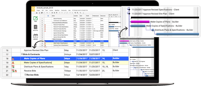 création tâches Gantter diagramme de Gantt