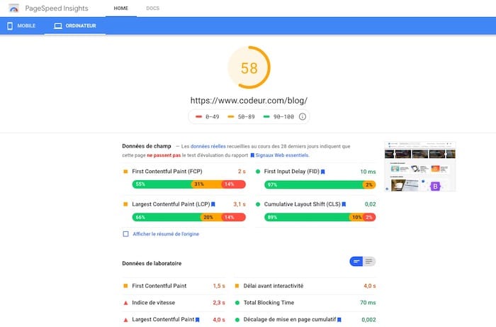 Core Web Vitals PageSpeed Insights