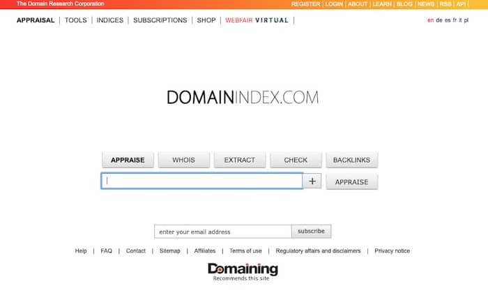 Domain Index outil d'estimation de nom de domaine