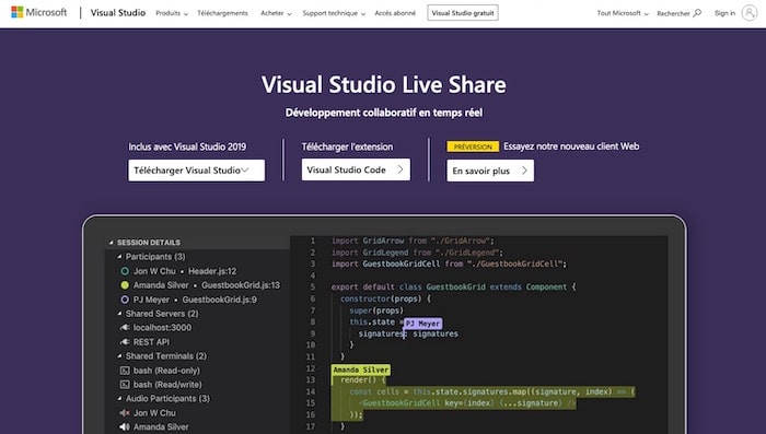 outil de partage de code Visual Studio Liveshare