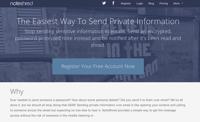 noteshred software to send secure passwords