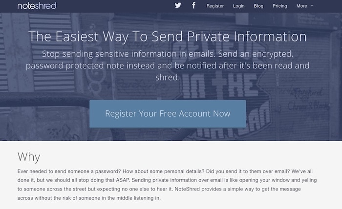 noteshred logiciel pour envoyer des mots de passe sécurisés
