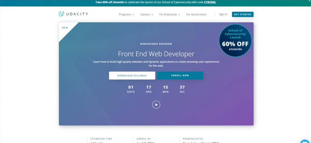 Frontend web development nanodegree par Udacity