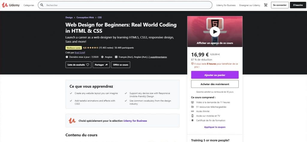 Web Design for Beginners: Real World Coding in HTML & CSS, par Udemy