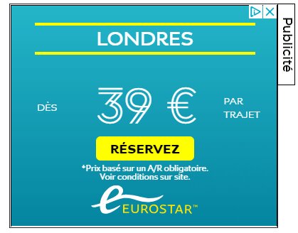 Retargeting : Eurostar diffuse des publicités retargeting en display pour augmenter sa notoriété, et particulièrement celle de ses offres de voyages à Londres.