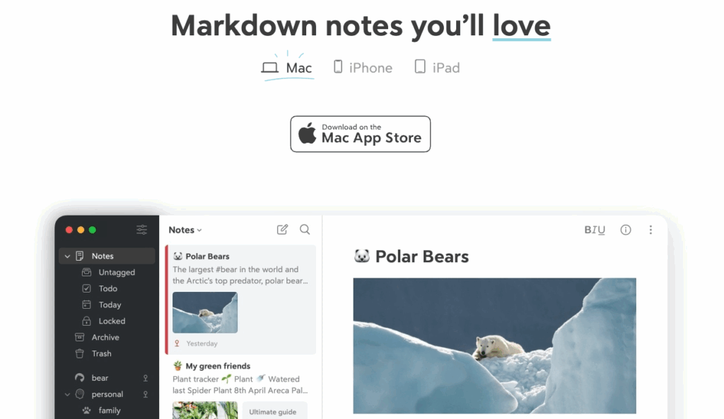 Bear : logiciel de prise de note Mac iPhone iPad