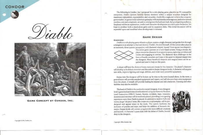 le Game Design Document du premier jeu PC Diablo