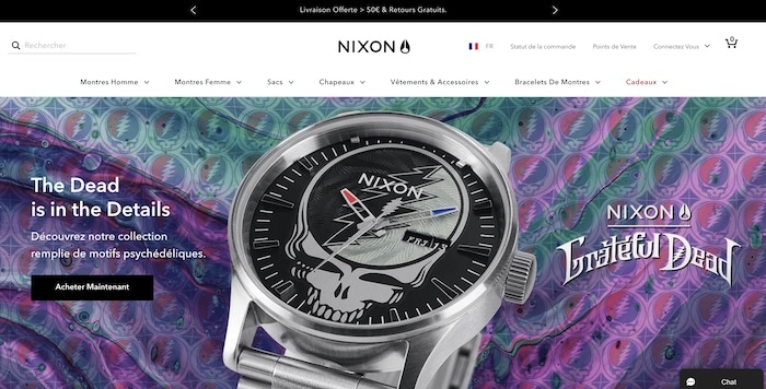 exemple design site e-commerce Nixon