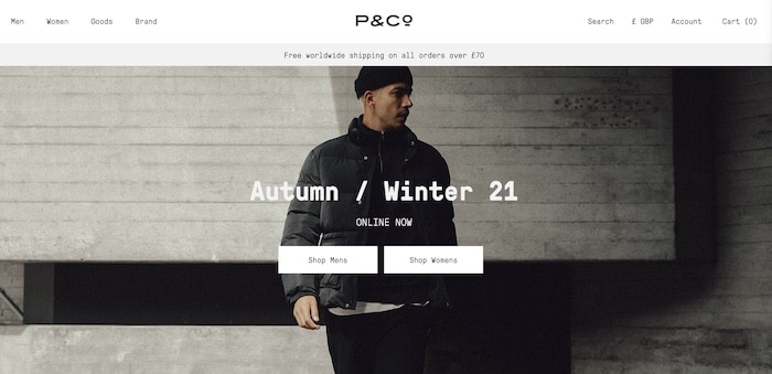 exemple design site e-commerce P&Co