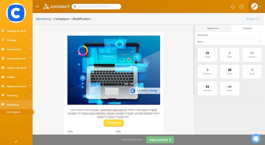 avec Axonaut, vous pouvez créer vos campagnes de marketing automation directement depuis votre logiciel de gestion