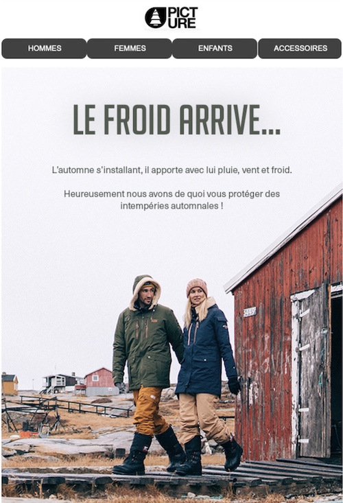 campagne emailing Picture envoyée lors de la première vague de froid de l'année