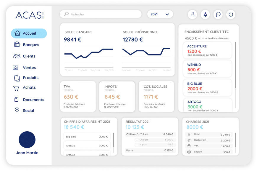 dashboard Acasi comptabilité en temps réel