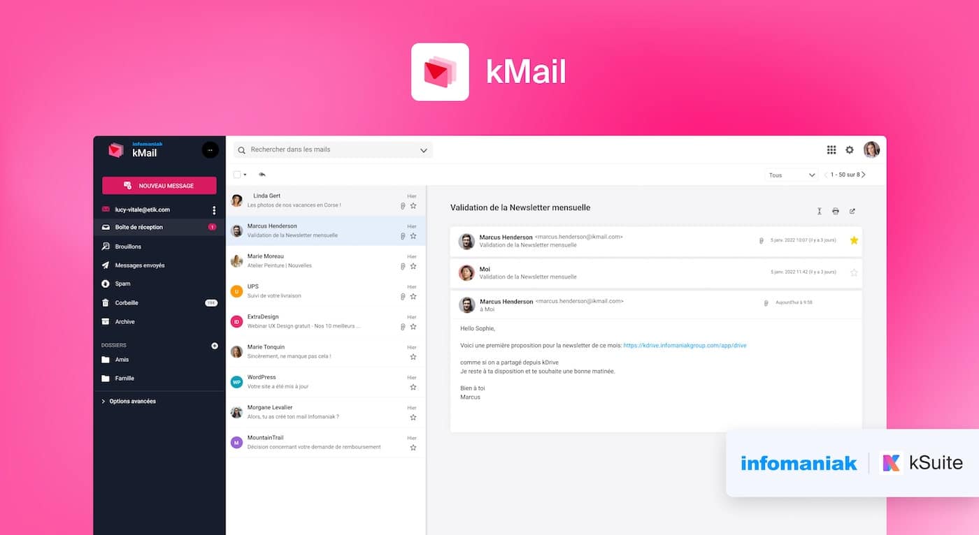 kMail, solution e-mail Suisse
