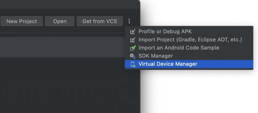 Capture d'écran de la fonctionnalité Android Virtual Device d'Android Studio