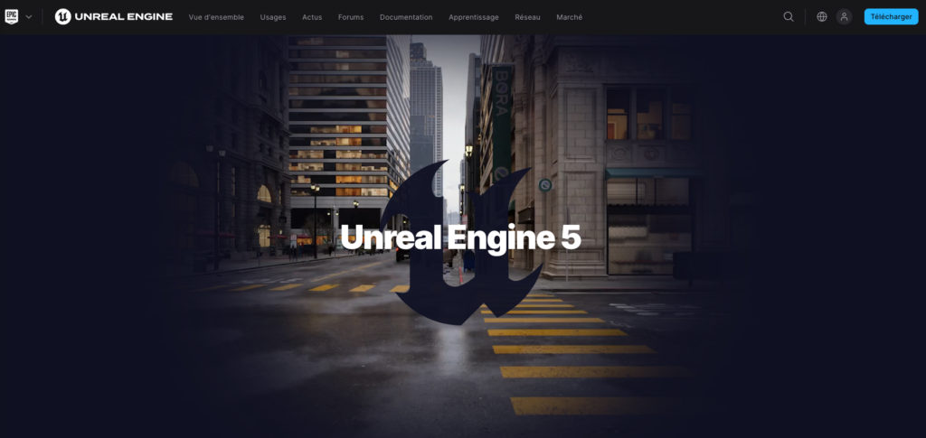 Capture d'écran du site de l'outil pour créer des applications et des jeux Android Unreal Engine 5