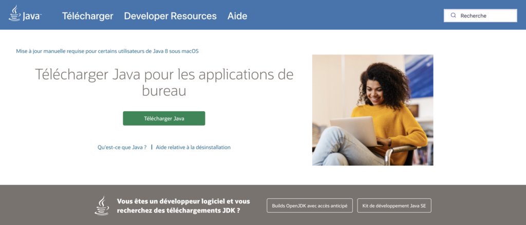 Page d'accueil du site de la documentation Java