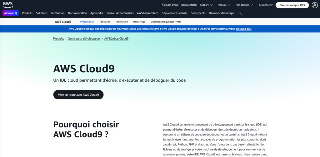 environnement de développement PHP AWS Cloud9