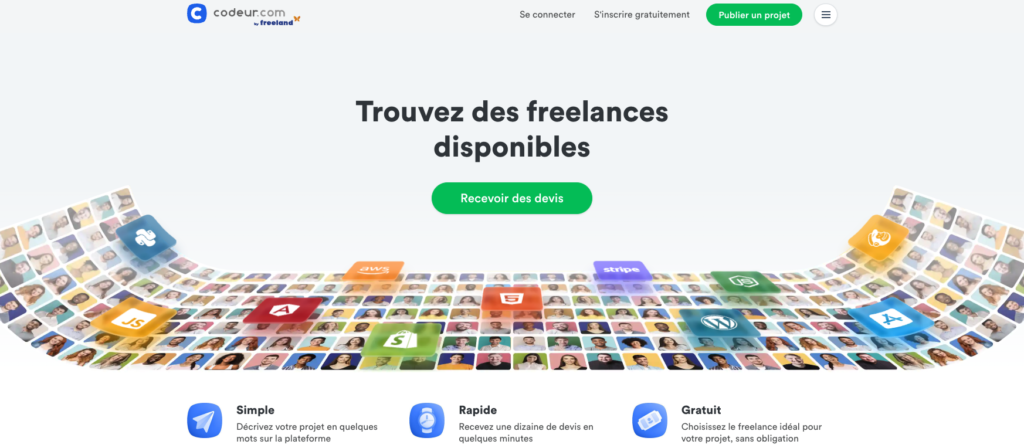 Page d'accueil de la plateforme de freelance Codeur.com