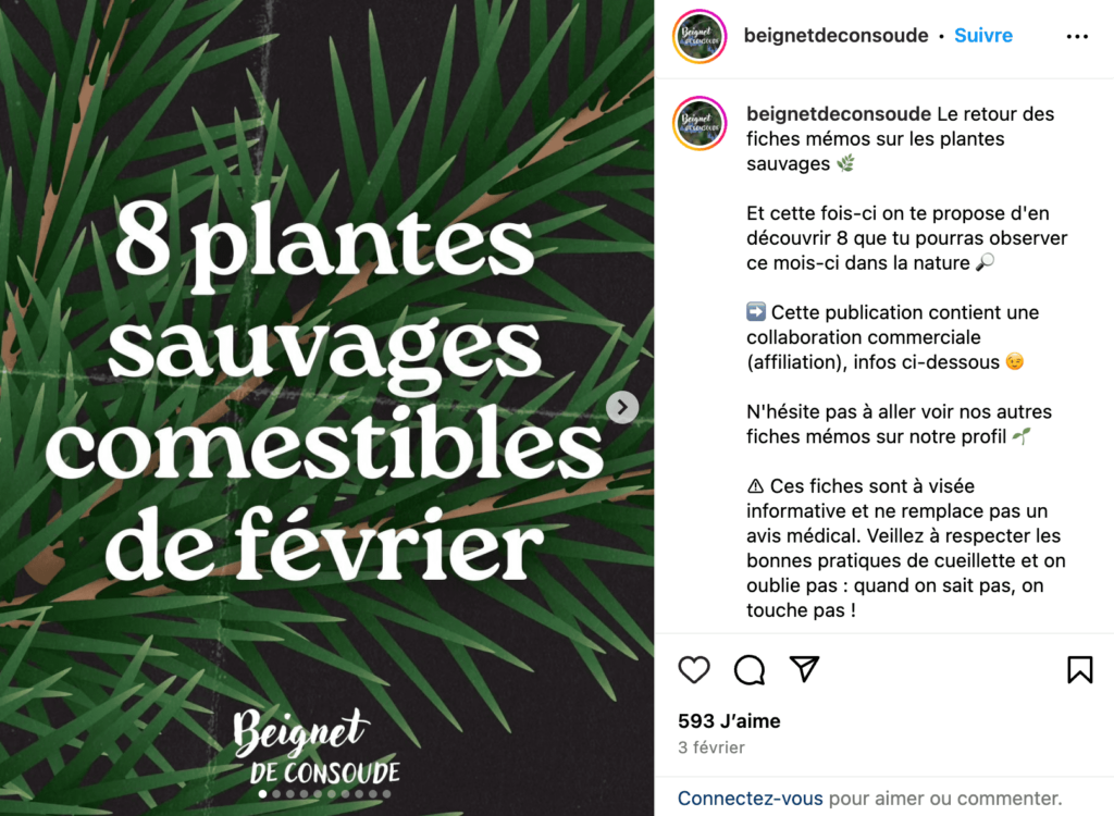 Post Instagram avec de l'affiliation