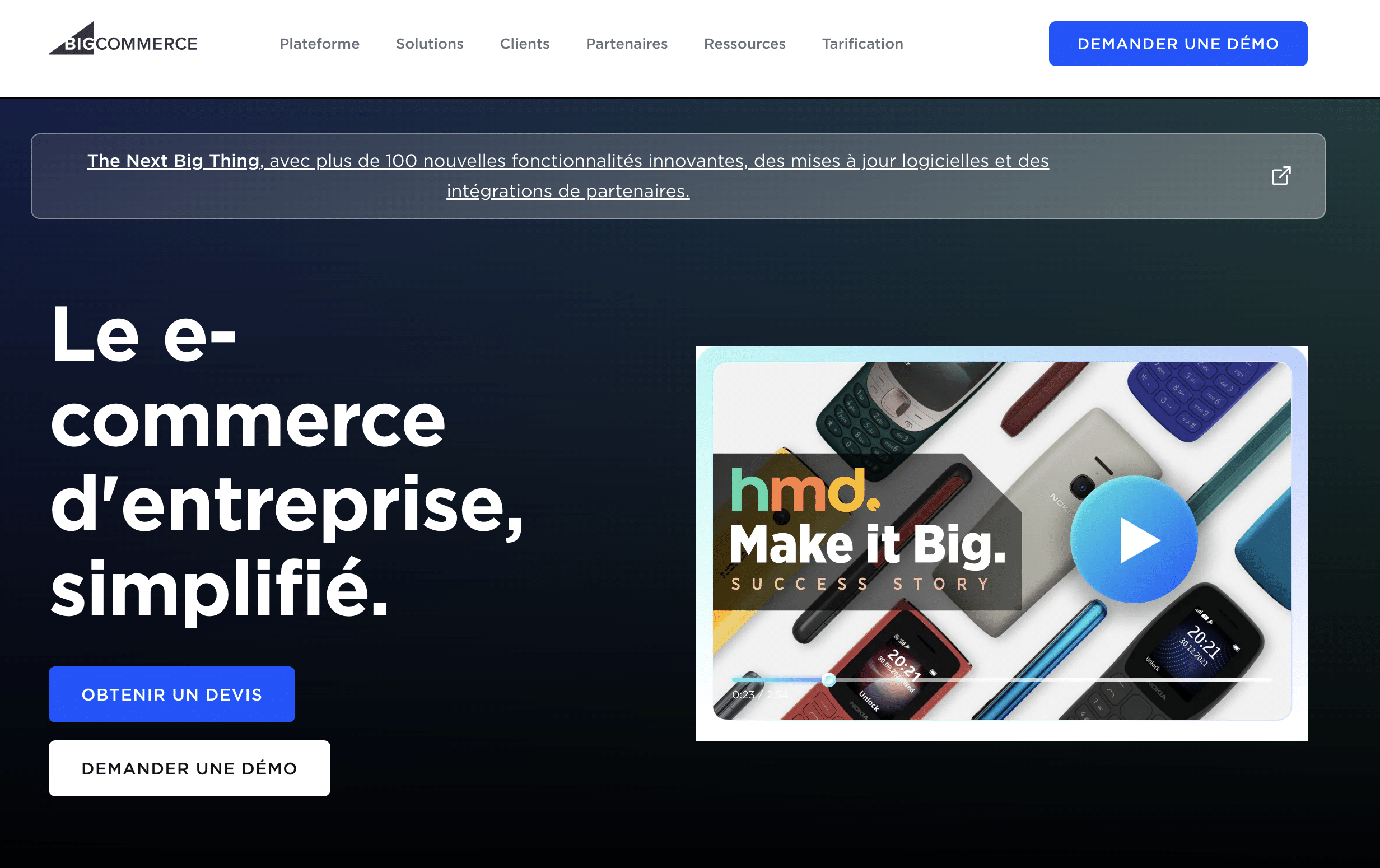 Page d'accueil du site du CMS e-commerce Bigcommerce.
