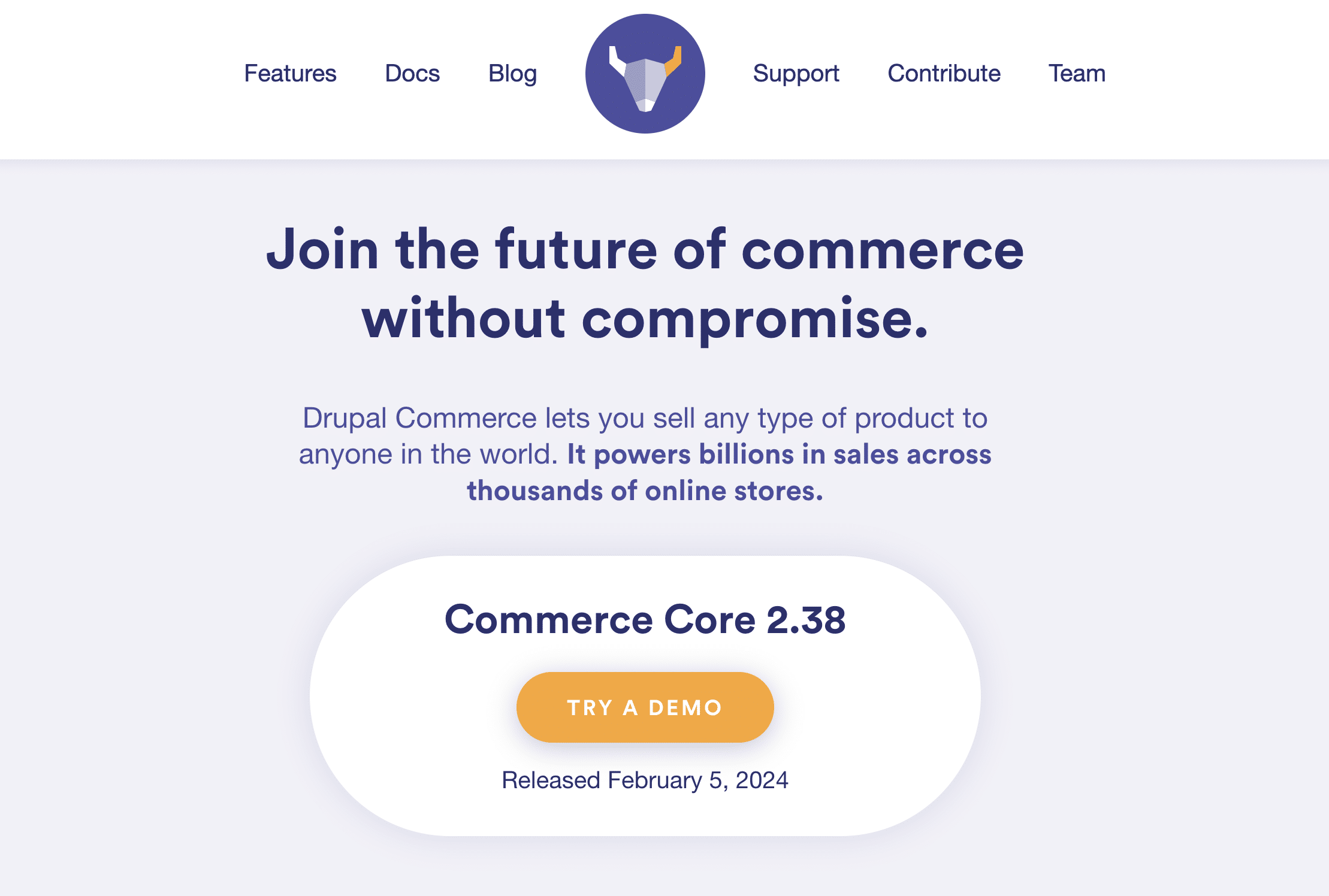 Page d'accueil du site du CMS e-commerce Drupal Commerce (Centarro).