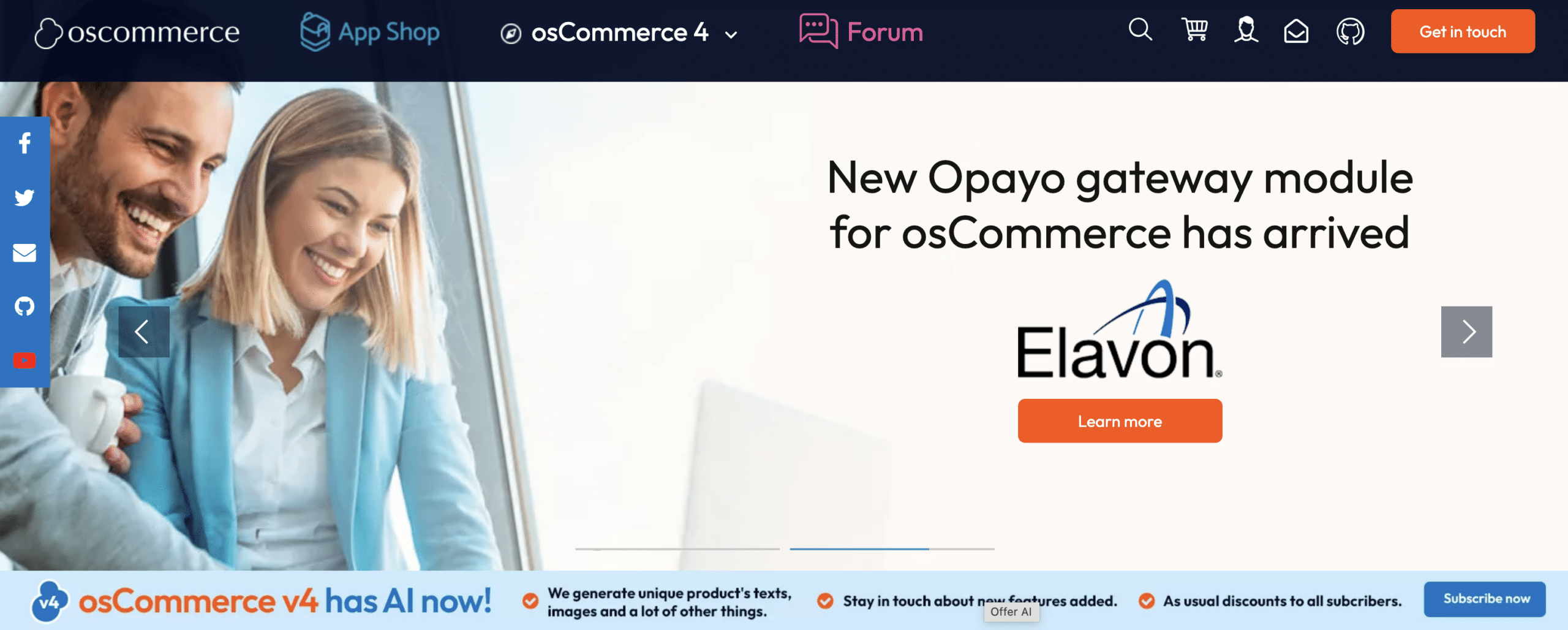 Page d'accueil du site de la solution OsCommerce.