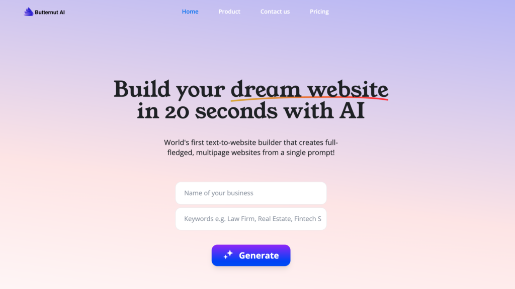Capture d'écran du site de l'outil Butternut AI 1.0