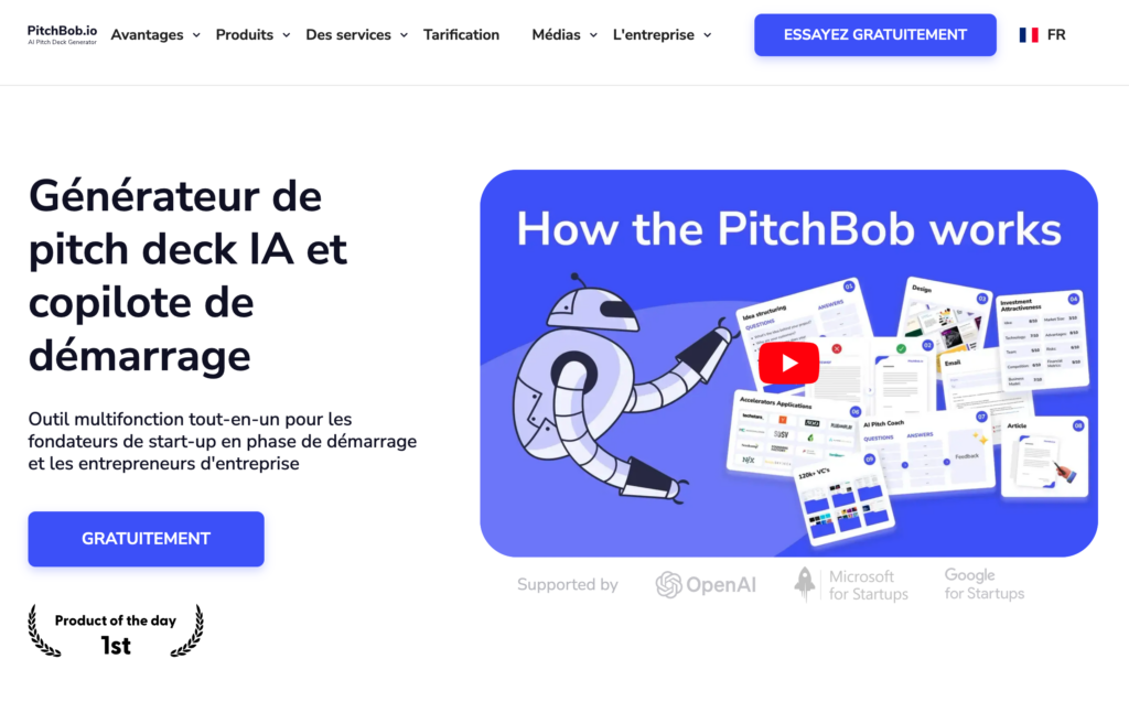 Capture d'écran du site de l'outil PitchBob.io