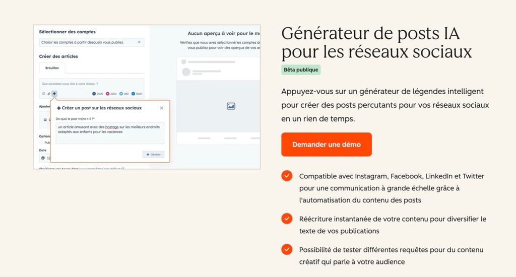 générateur de posts IA HubSpot