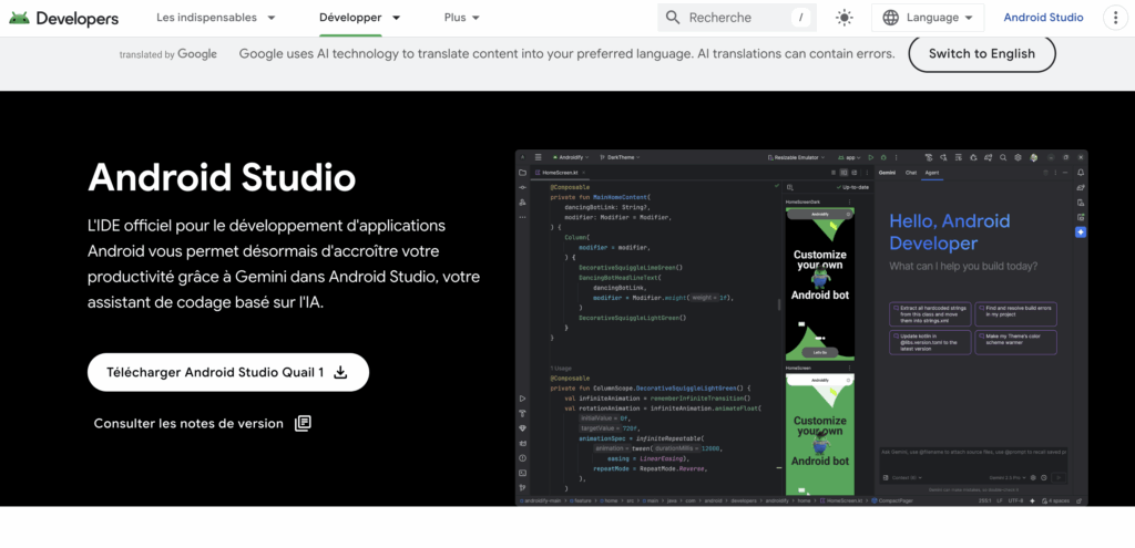 android studio logiciel creer application