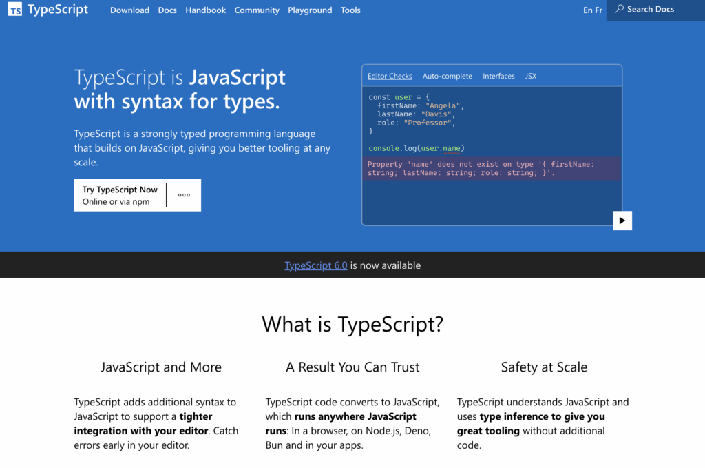 TypeScript langage de programmation 2026