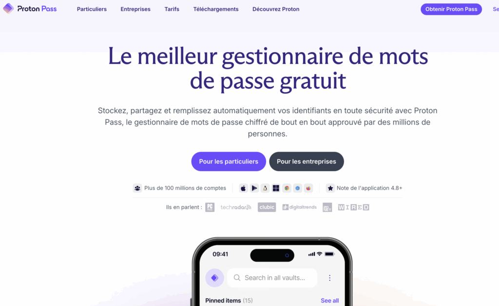 proton pass gestionnaire de mots de passe