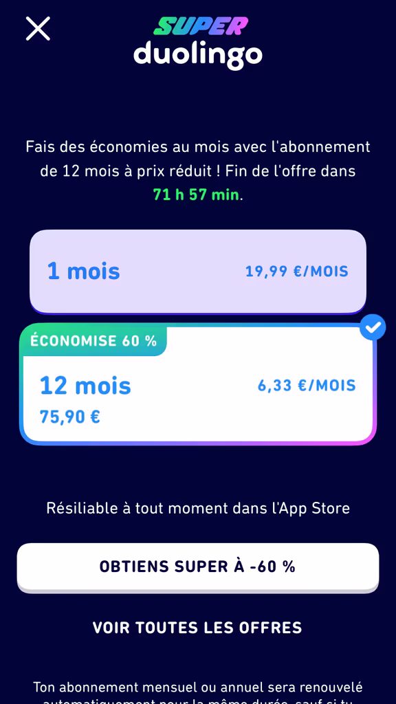 duolingo abonnement mensuel monétiser une application mobile