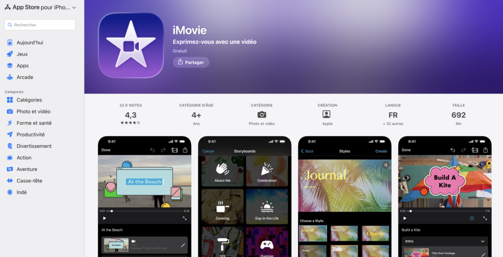 iMovie logicie de montage video gratuit
