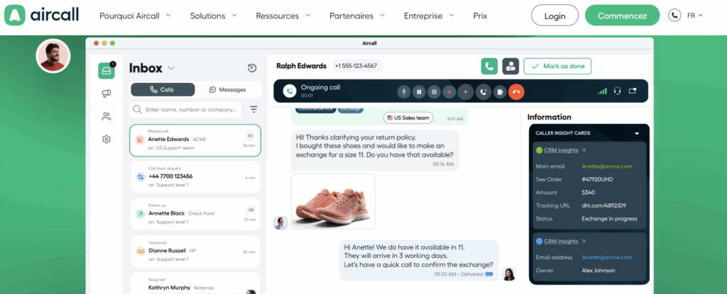 Aircall logiciel VoIP pour entreprise