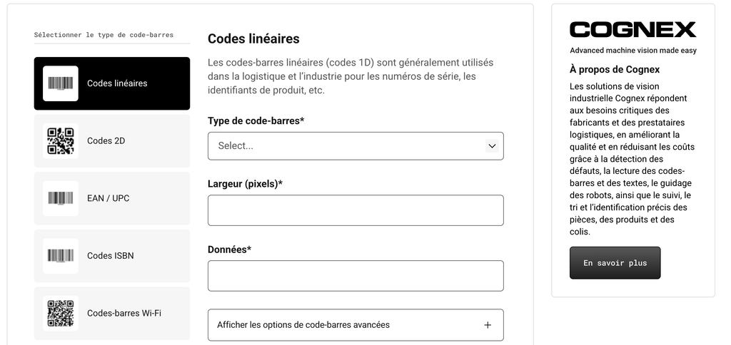 cognex générateur code barre