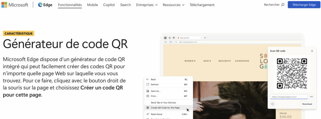 générateur de qr code microsoft edge