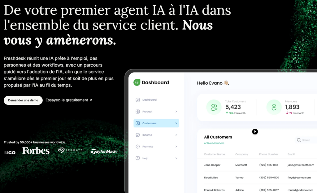 service client basé sur l'IA Freshdesk Omni