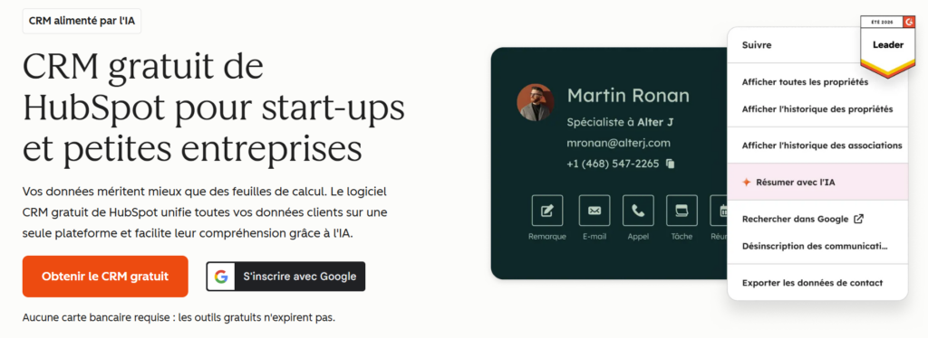 HubSpot CRM gratuit pour le support client des petites entreprises